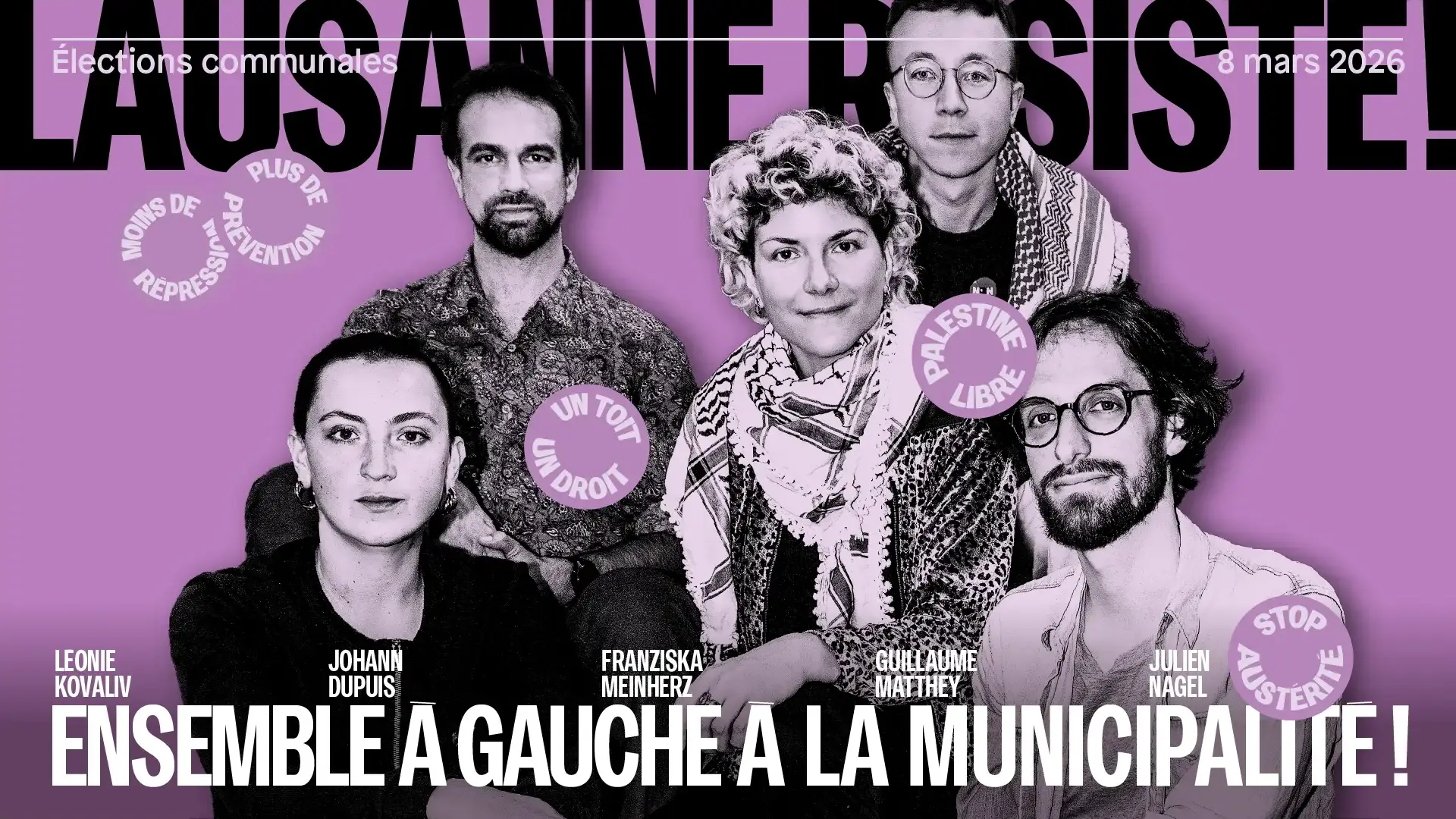 Visuel de la campagne de solidaritéS + indépendants pour l'élection à la Municipalité de Lausanne
