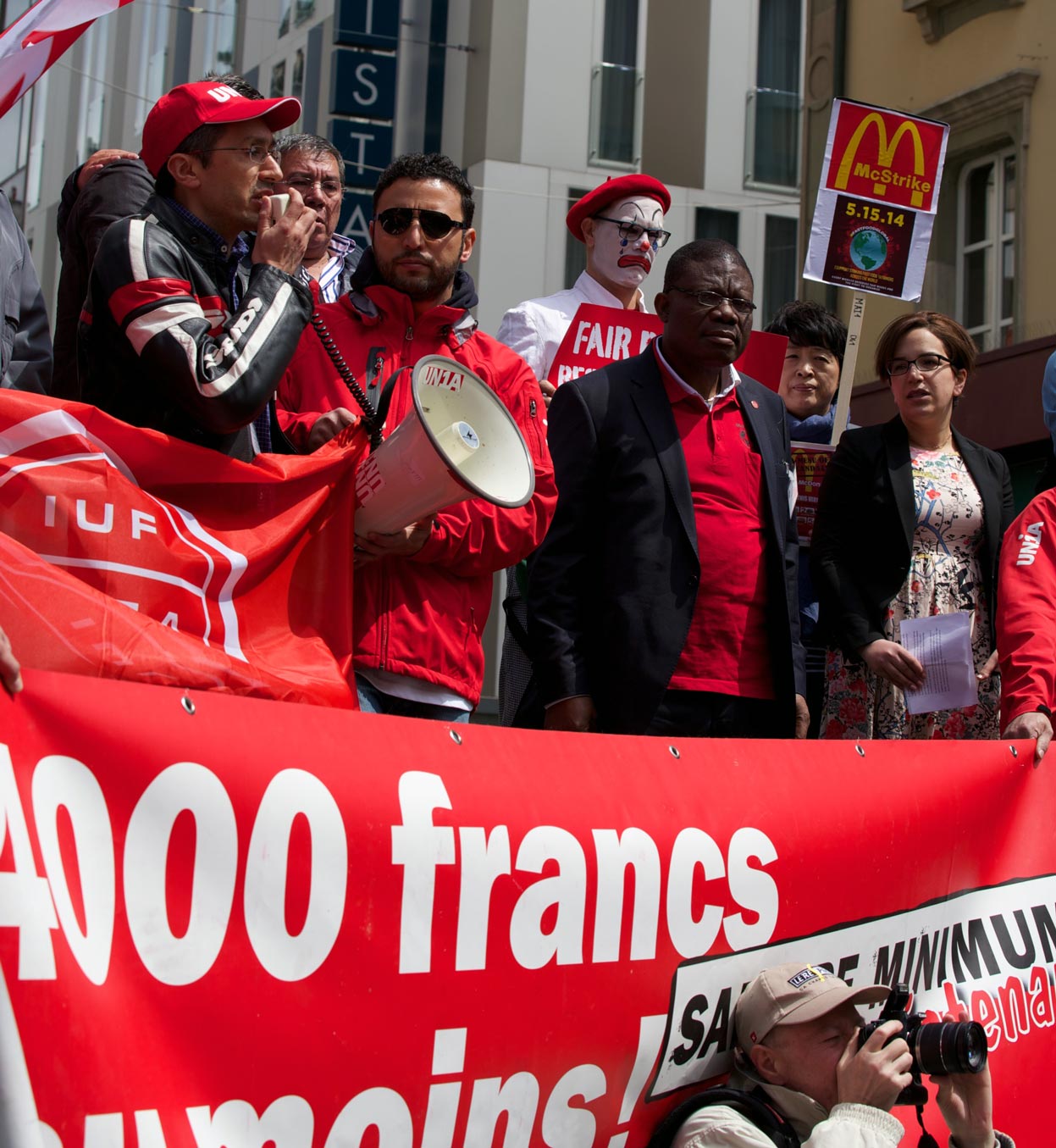 Manif fast-food, salaire minimum, Genève, 2014