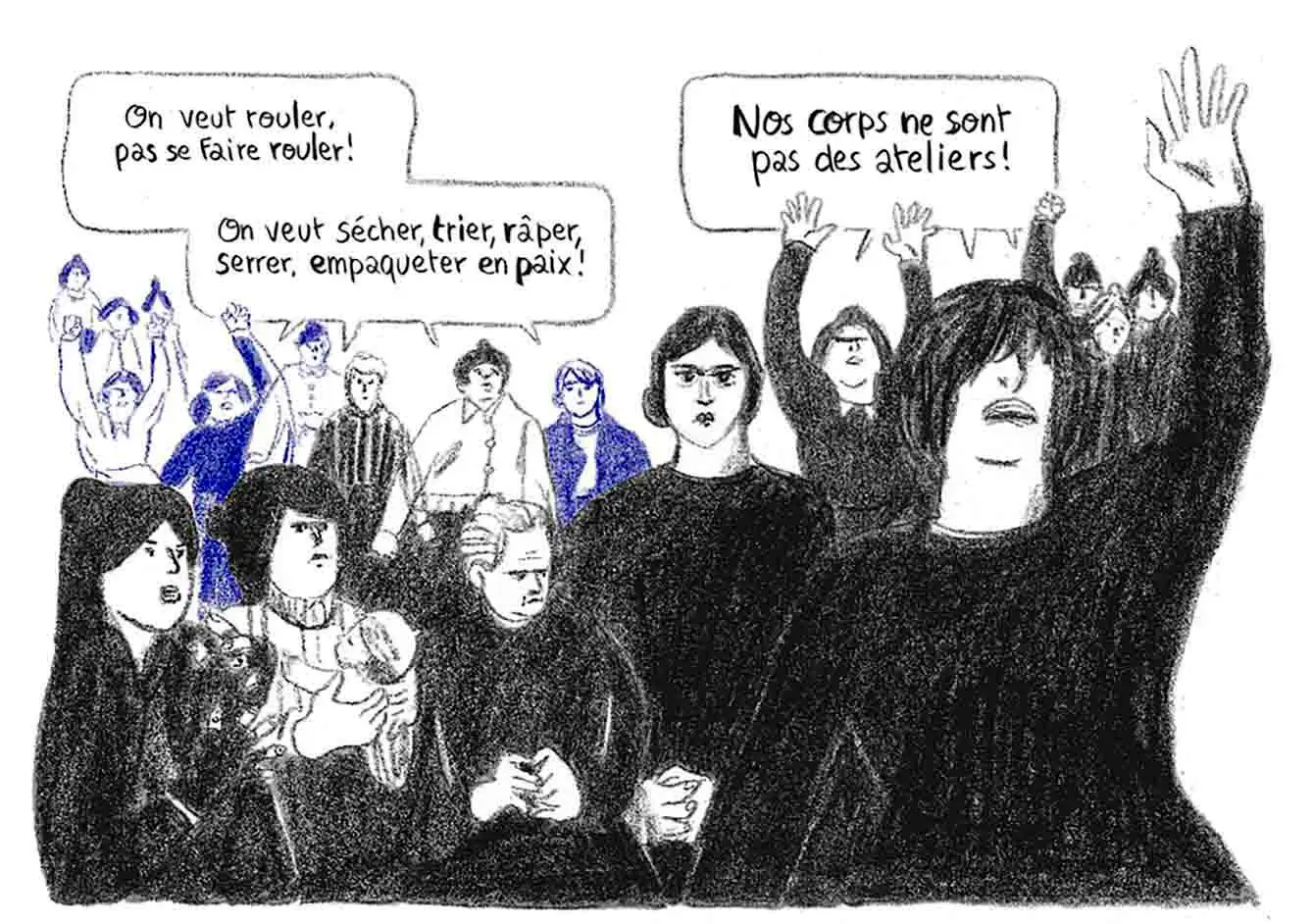 Un dessin montrant des femmes grévistes