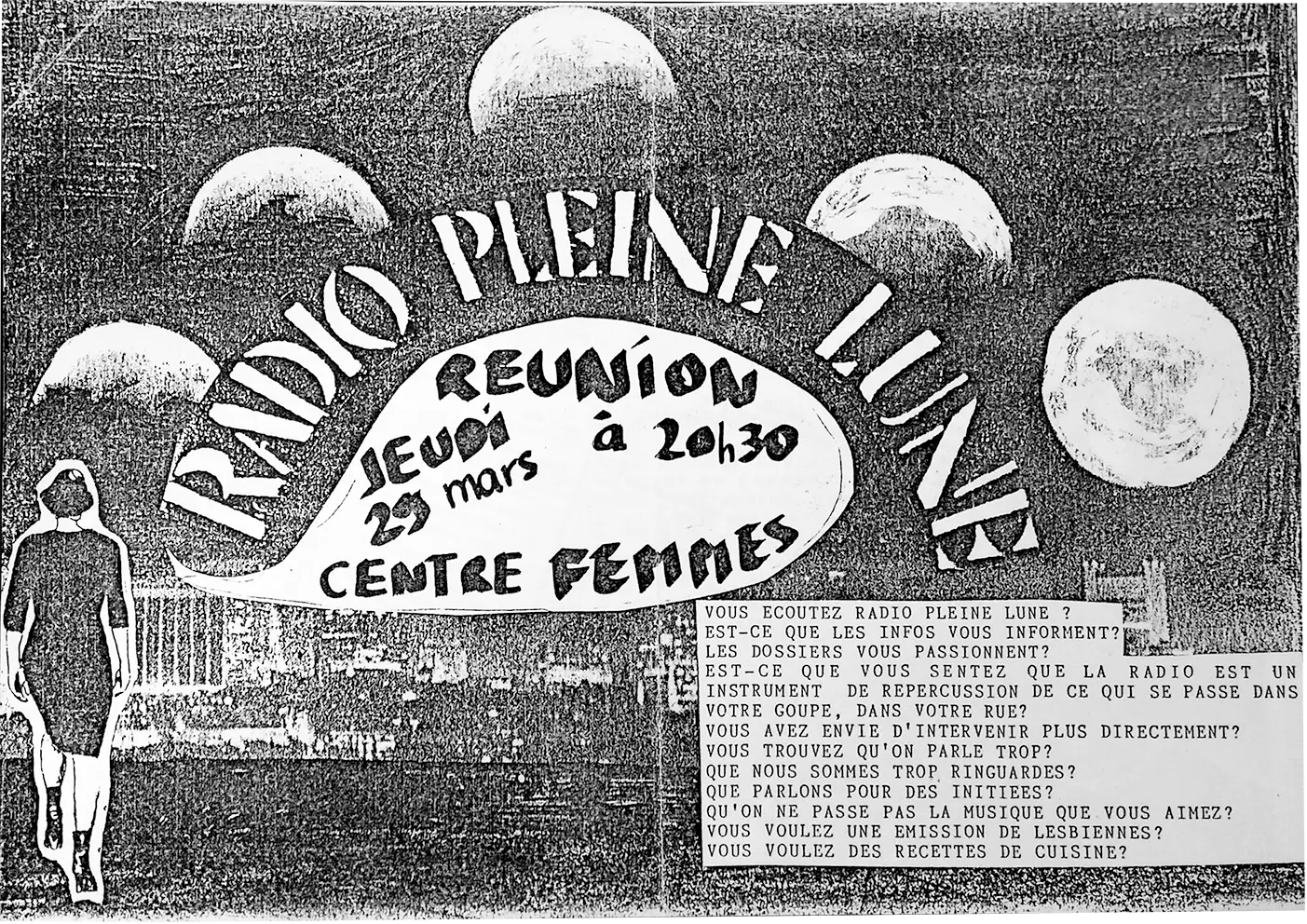 Dépliant de la radio féministe Radio pleine lune