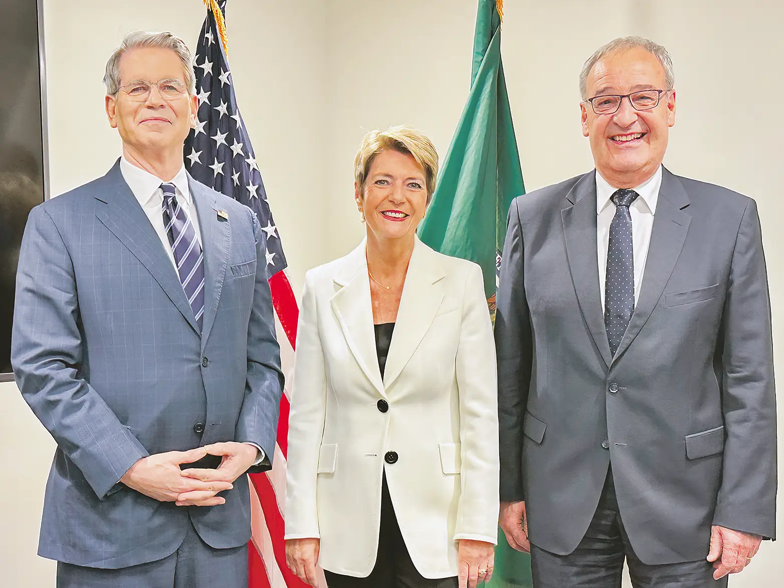Le Secrétaire au Trésor étasunien Scott Bessent, Karin Keller-Sutter et Guy Parmelin