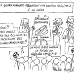 Un dessin d'humour noir sur les politiques d'austérité des cantons romands, avec Nathalie Fontanet, Christelle Luisier et Jean-Pierre Siggen