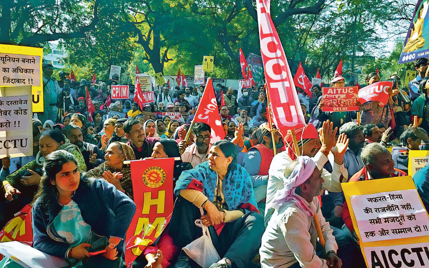 Grévistes rassemblés à Delhi