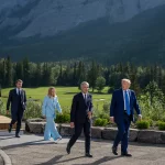 Donald Trump, Mark Carney, Giorgia Meloni et Donald Trump lors du G7
