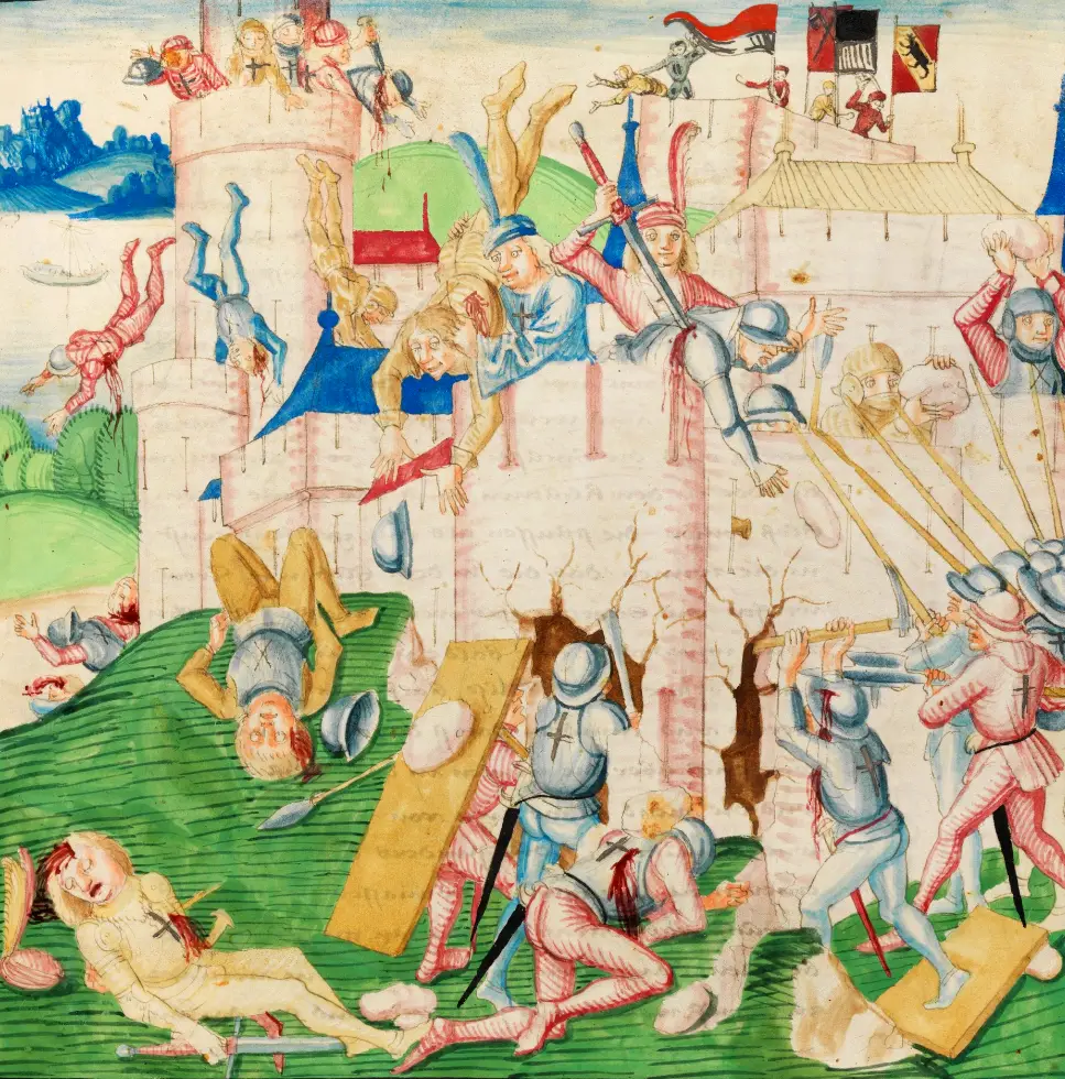Illustration représentant l’assaut du château d’Orbe