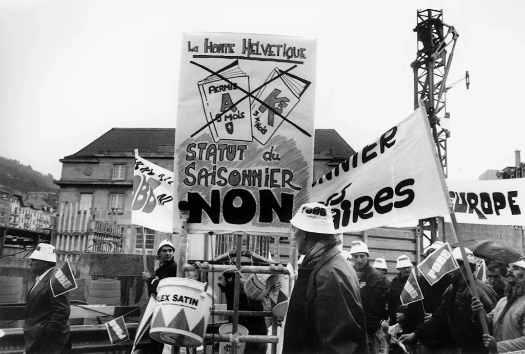 Manifestation contre le statut de saisonnier, Neuchâtel, 24 novembre 1990.