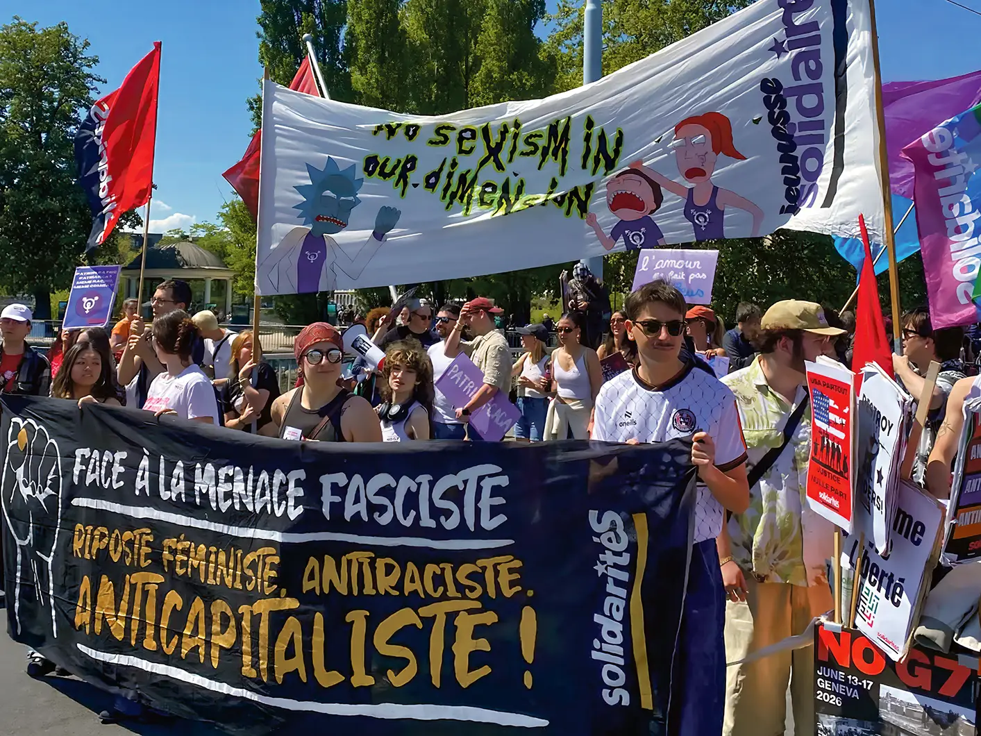 Une banderole anticapitaliste à Genève