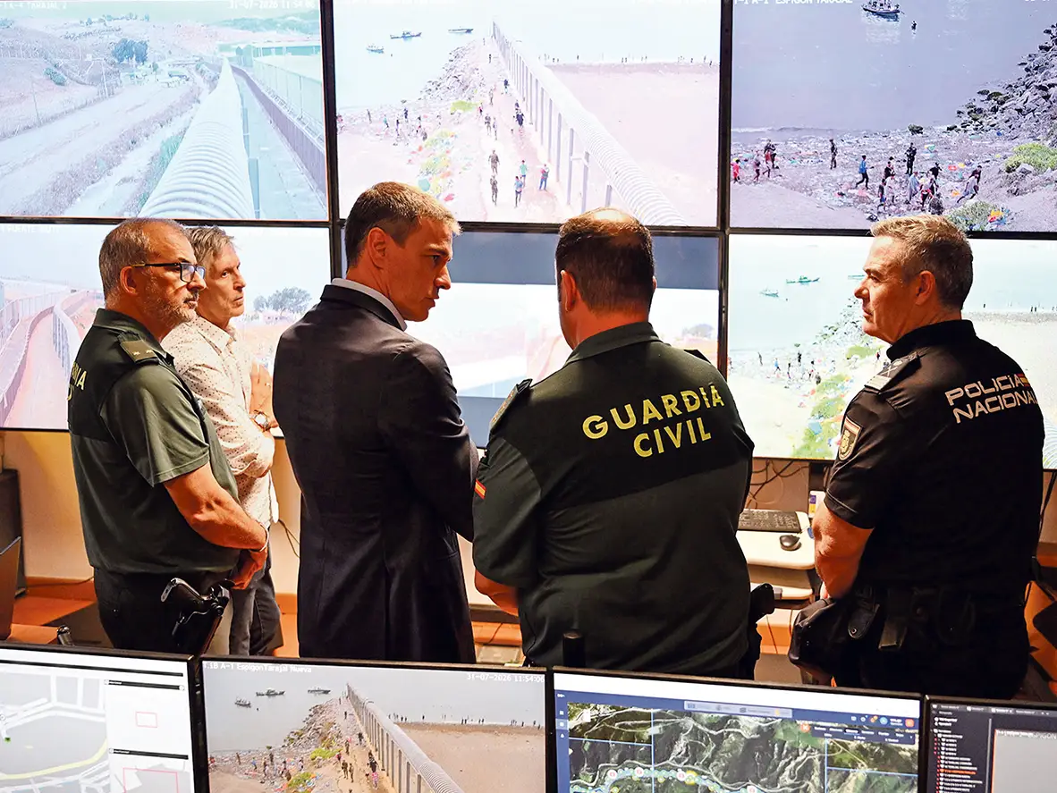 Le président espagnol Pedro Sánchez en visite à un poste frontière de Ceuta, 31 juillet 2026