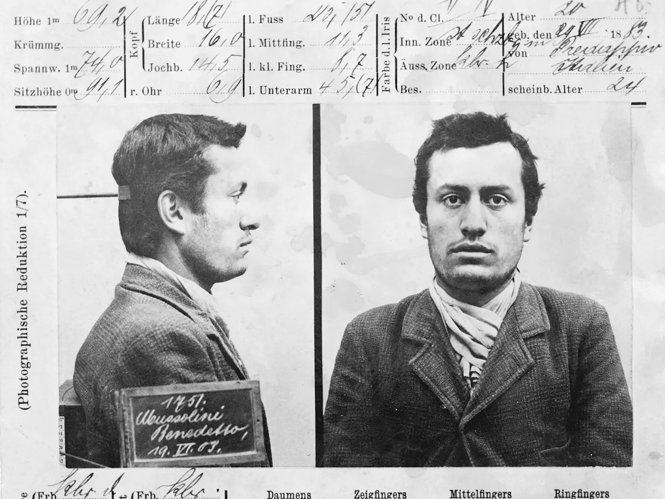 Fiche de police de Mussolini